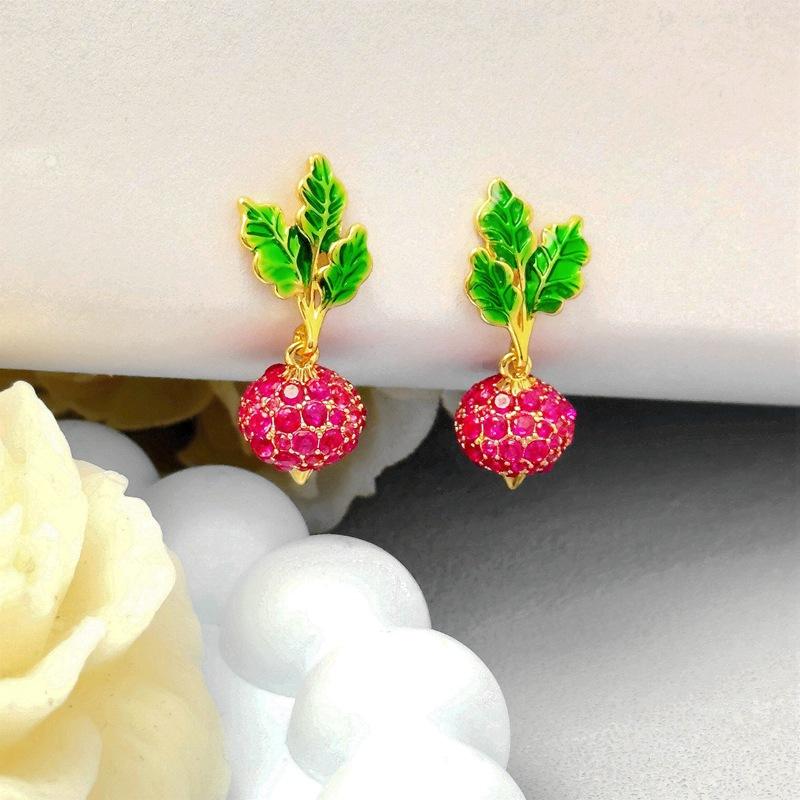 Fashion Creative Cute Three-Dimensional Radish Fun Full Diamond Inlaid Shining Rhinestone Enamel Needle Earrings
Fashion Creative Cute Three-Dimensional Radish Fun Full Diamond Inlaid Shining Rhinestone Enamel Needle Earrings