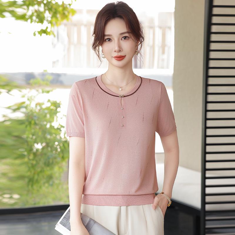 Stylish Summer Short Sleeve Knitwear for Middle-Aged Women - Ice Silk Round Neck Top 2XL (120-140 lbs)
Stylish Summer Short Sleeve Knitwear for Middle-Aged Women - Ice Silk Round Neck Top 2XL (120-140 lbs)
