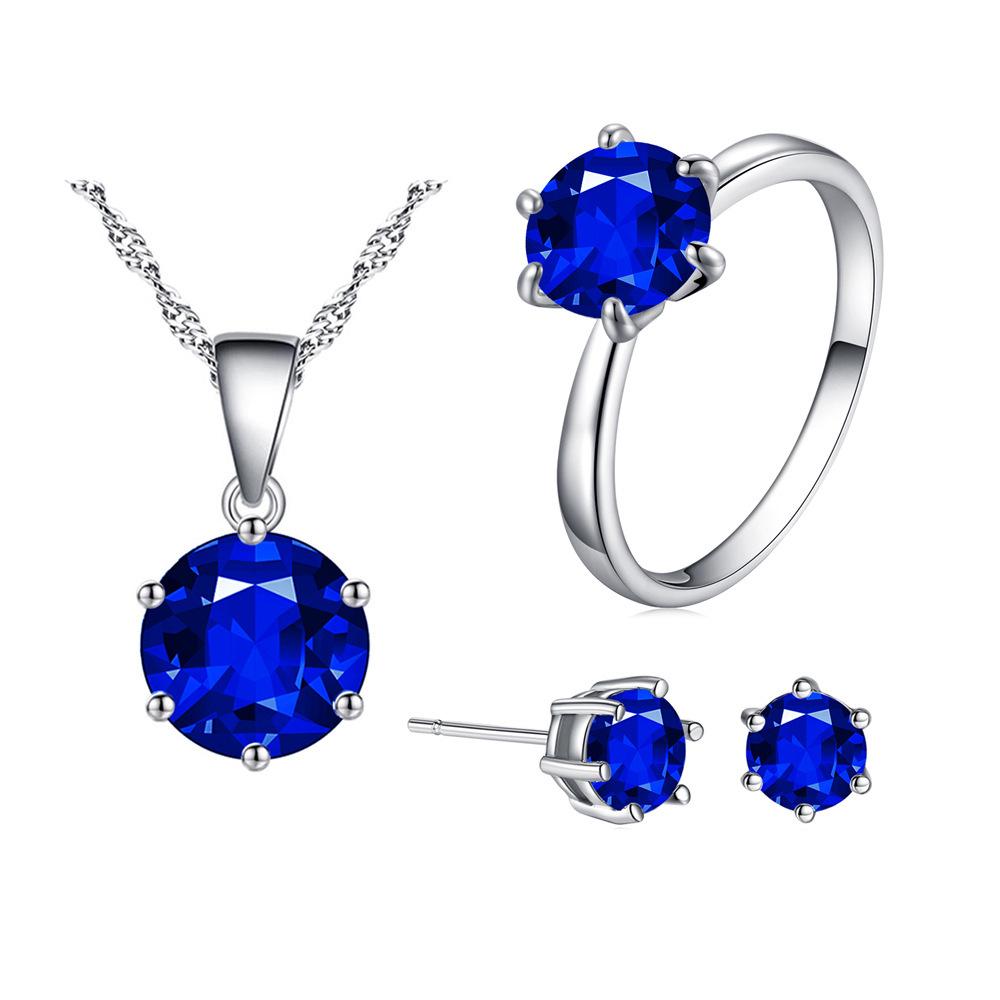 Korean Style Bridal Jewelry Set: Six-Prong Colored Zircon Necklace, Stud Earrings & Ring
Korean Style Bridal Jewelry Set: Six-Prong Colored Zircon Necklace, Stud Earrings & Ring