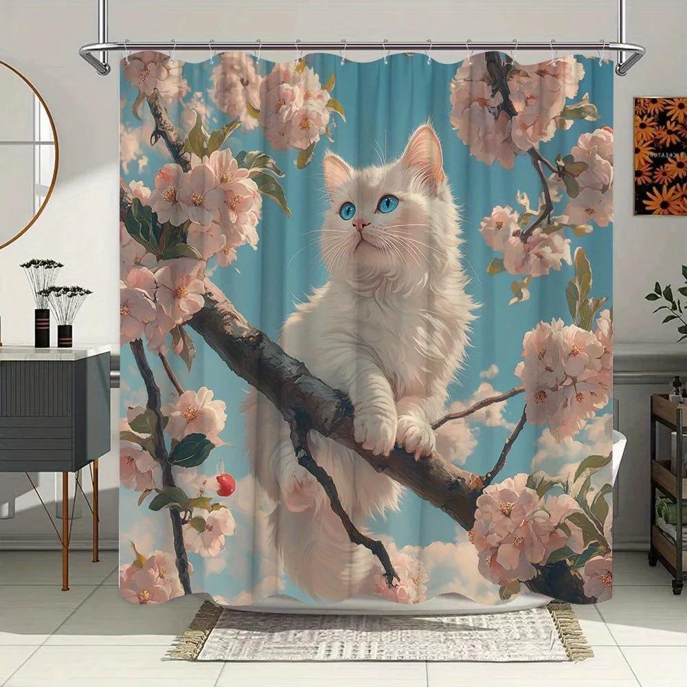 1Pc Fluffy White Cat Cherry Blossom Shower Curtain - Blue Eyes, Pink Flowers, Realistic Tree Branch Design, Polyester With W60H190(CM)-1 Pcs
1Pc Fluffy White Cat Cherry Blossom Shower Curtain - Blue Eyes, Pink Flowers, Realistic Tree Branch Design, Polyester With W60H190(CM)-1 Pcs