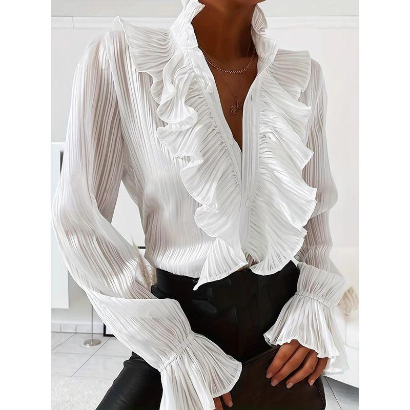 V-neck Long Sleeve Loose Solid Color Shirtv Collar Long sleeve Solid Shirts White XXL
V-neck Long Sleeve Loose Solid Color Shirtv Collar Long sleeve Solid Shirts White XXL