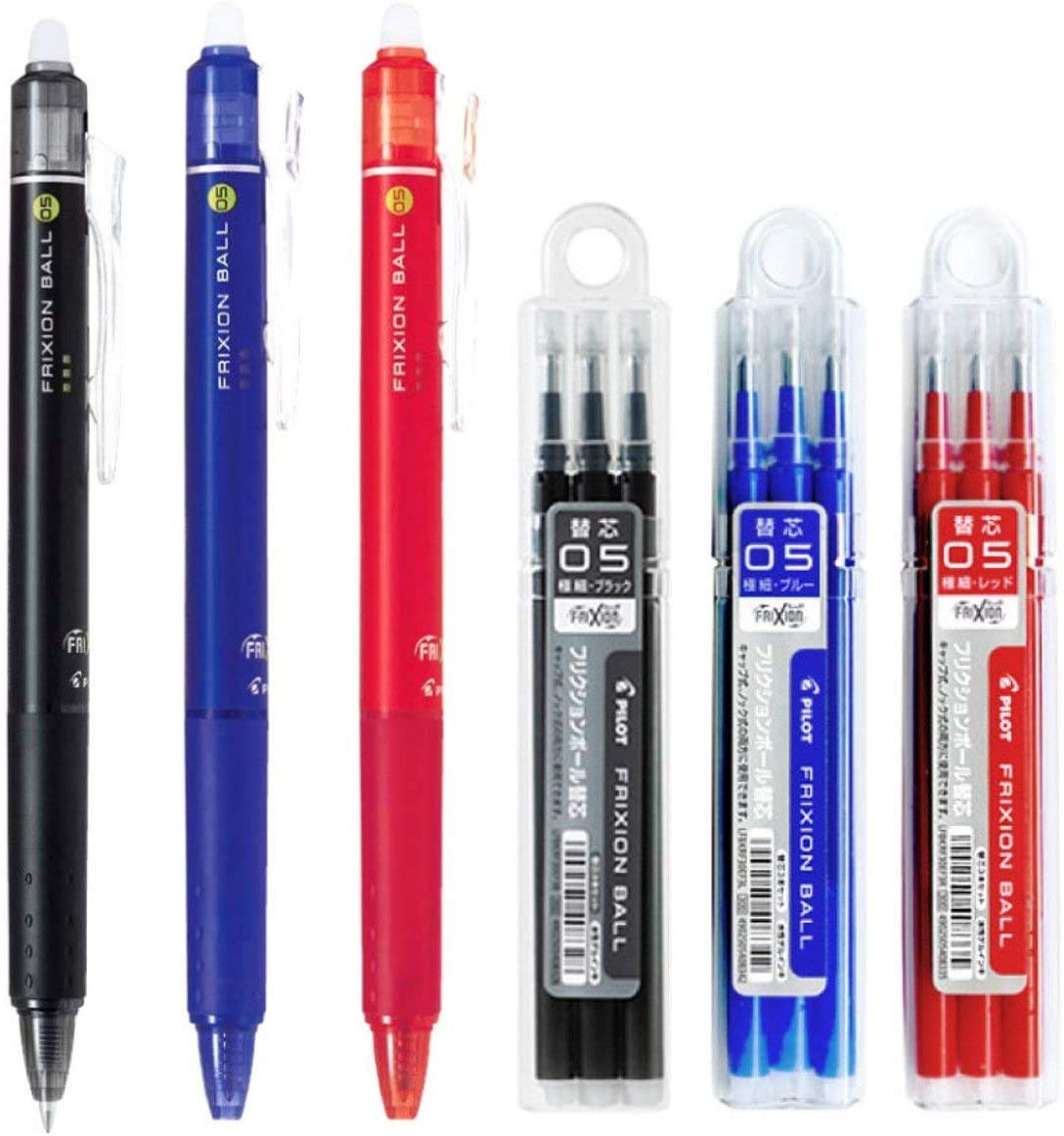 Pilot FriXion Ball Knock Retractable Erasable Gel Ink Pens, Extra Fine Point 0.5mm, Black/Blue/Red Ink, 3 Pens & 9 Refills Value Set
Pilot FriXion Ball Knock Retractable Erasable Gel Ink Pens, Extra Fine Point 0.5mm, Black/Blue/Red Ink, 3 Pens & 9 Refills Value Set