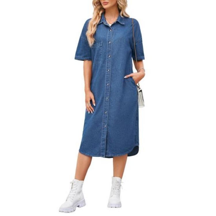 Summer Midi Shift Denim Dress for Women with Pockets Short Sleeve Button Down Lapel Jean Shirt Dress XL темно-синього кольору
Summer Midi Shift Denim Dress for Women with Pockets Short Sleeve Button Down Lapel Jean Shirt Dress XL темно-синього кольору