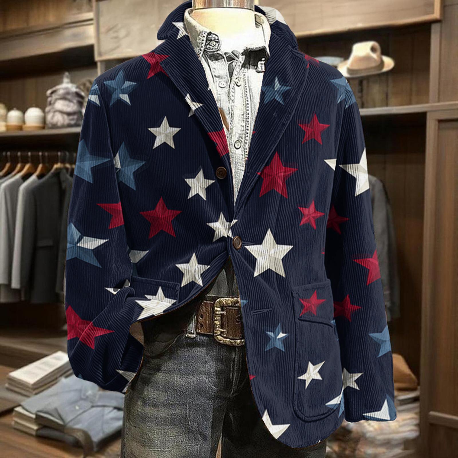 Men Corduroy Blazer Business Casual Suit Jacket with Star Stripe Print Notched Lapel Single Breasted Two Button Design L
Men Corduroy Blazer Business Casual Suit Jacket with Star Stripe Print Notched Lapel Single Breasted Two Button Design L