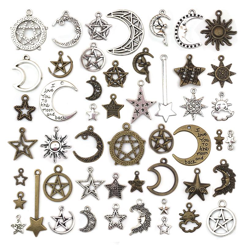DIY Jewelry Accessories: Hollow Stars, Moon, Sun, and Meteor Alloy Pendants for Earrings, Bracelets, and Necklaces.
DIY Jewelry Accessories: Hollow Stars, Moon, Sun, and Meteor Alloy Pendants for Earrings, Bracelets, and Necklaces.
