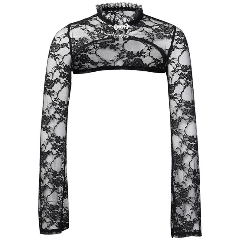 Women Long Sleeve Stand Collar Floral Lace Shrug Sexy Sheer Black Cardigan Crop Top L
Women Long Sleeve Stand Collar Floral Lace Shrug Sexy Sheer Black Cardigan Crop Top L