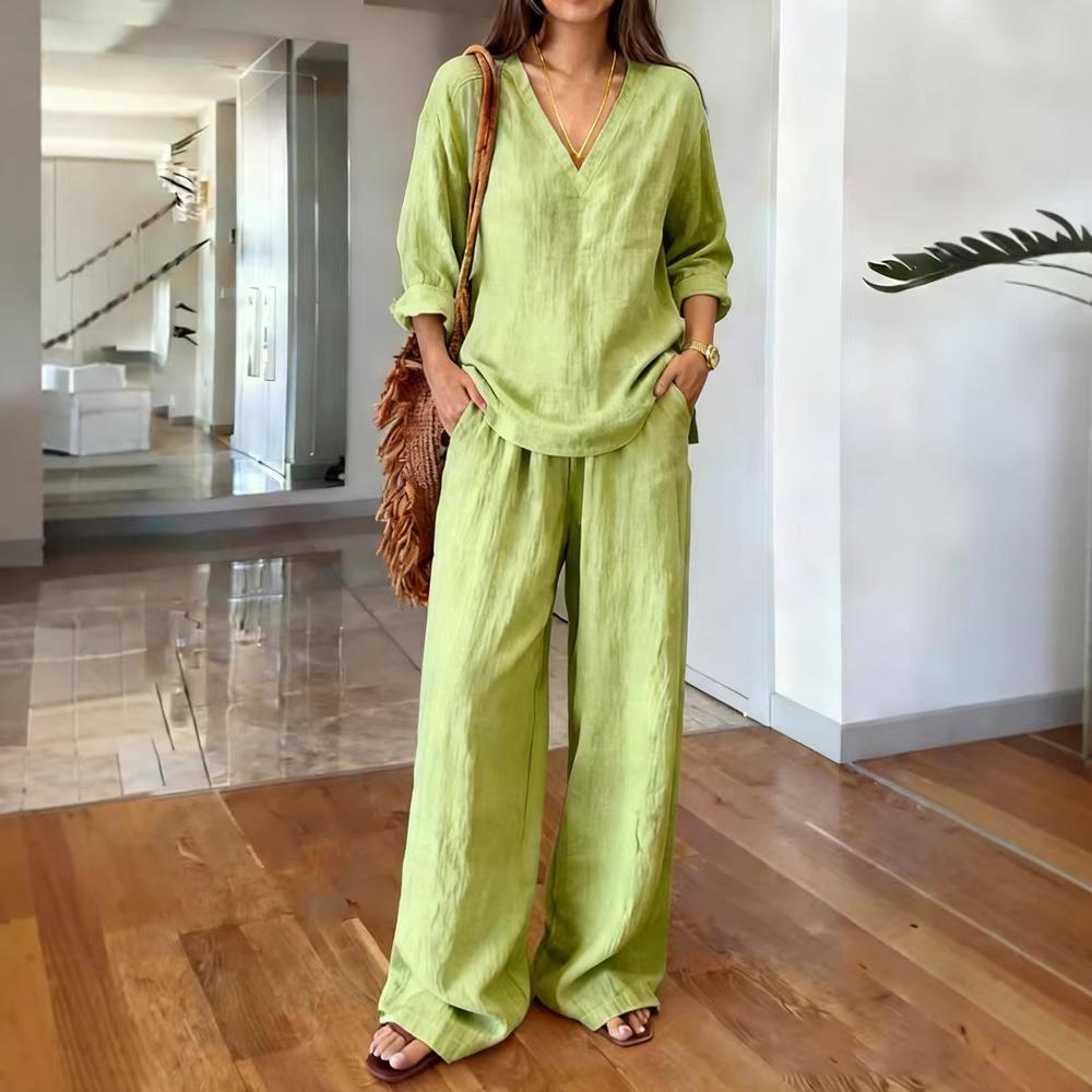 Women s V-neck Linen Texture Two-piece Set with Wide-leg Pants XL зелёный
Women s V-neck Linen Texture Two-piece Set with Wide-leg Pants XL зелёный