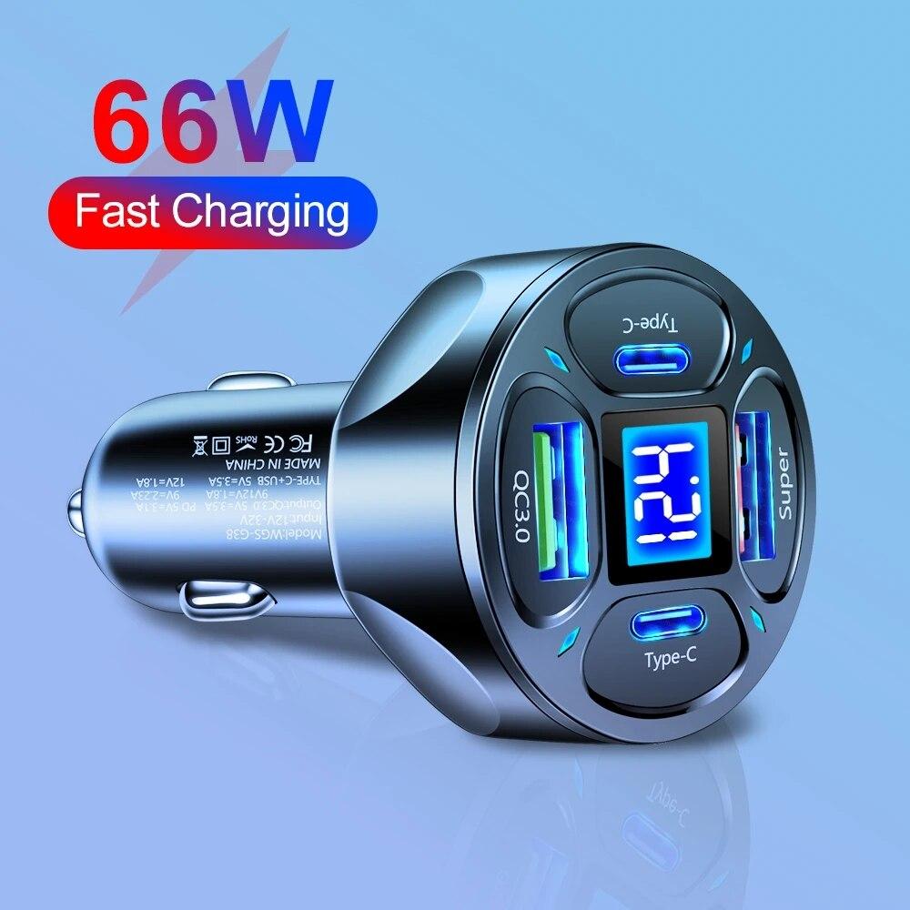 66W USB PD Car Charger 2 USB Port +2 PD Charger Quick Charge 3.0 Fast Charging Mobile Phone Adapter For iPhone Xiaomi Samsung белый
66W USB PD Car Charger 2 USB Port +2 PD Charger Quick Charge 3.0 Fast Charging Mobile Phone Adapter For iPhone Xiaomi Samsung белый