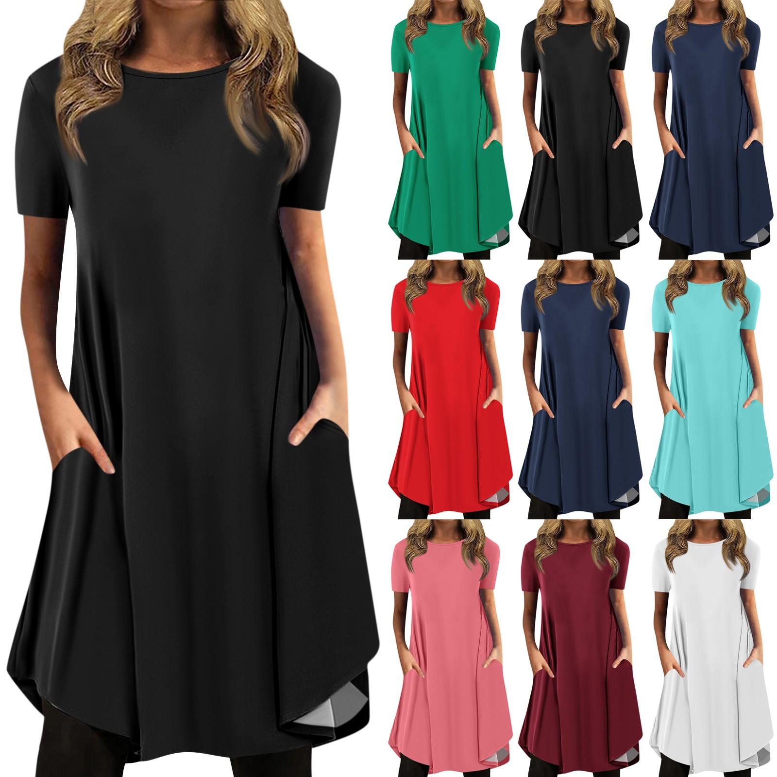 Женская мода повседневное сплошной цвет пуловер с круглым вырезом свободное платье с коротким рукавом
Женская мода повседневное сплошной цвет пуловер с круглым вырезом свободное платье с коротким рукавом