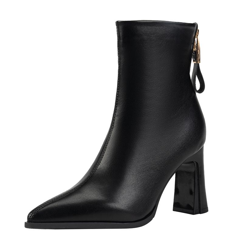 2025 Осень и Зима Новые Французские Заостренный Носок Универсальный Блочный Каблук Темперамент Удобные Ботильоны на Высоком Каблуке Женские 39 чёрный