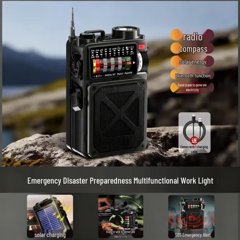 Portable Multi-functional Emergency Radio Flashlight Radio/Lighting/Bluetooth Speaker Solar Charging
Portable Multi-functional Emergency Radio Flashlight Radio/Lighting/Bluetooth Speaker Solar Charging