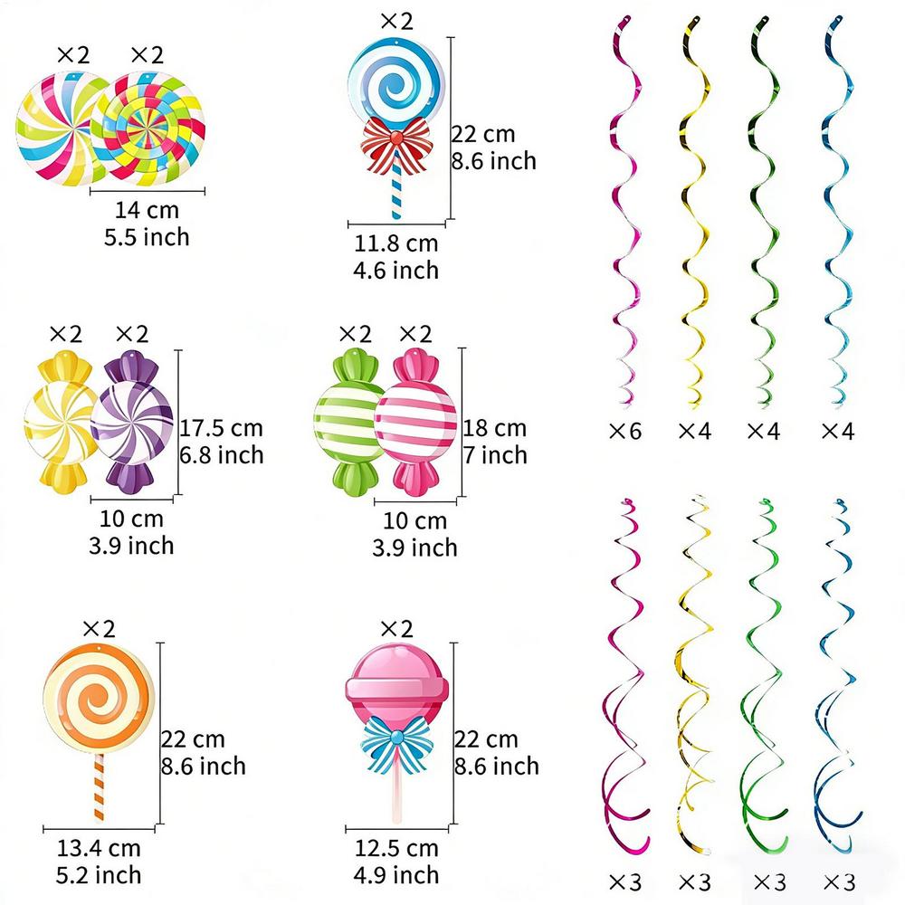 Colorful Spiral Lollipop Streamers 48PCS Candy Theme Party Decorations Ceiling Hanging Decor for Birthday Halloween Holiday Room
Colorful Spiral Lollipop Streamers 48PCS Candy Theme Party Decorations Ceiling Hanging Decor for Birthday Halloween Holiday Room