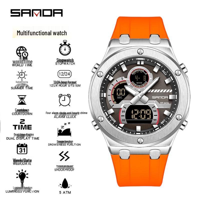 SANDA Dual Display Waterproof Student Watch: Alloy, Daylight Saving, 4 Alarms, Luminous, Outdoor.
SANDA Dual Display Waterproof Student Watch: Alloy, Daylight Saving, 4 Alarms, Luminous, Outdoor.