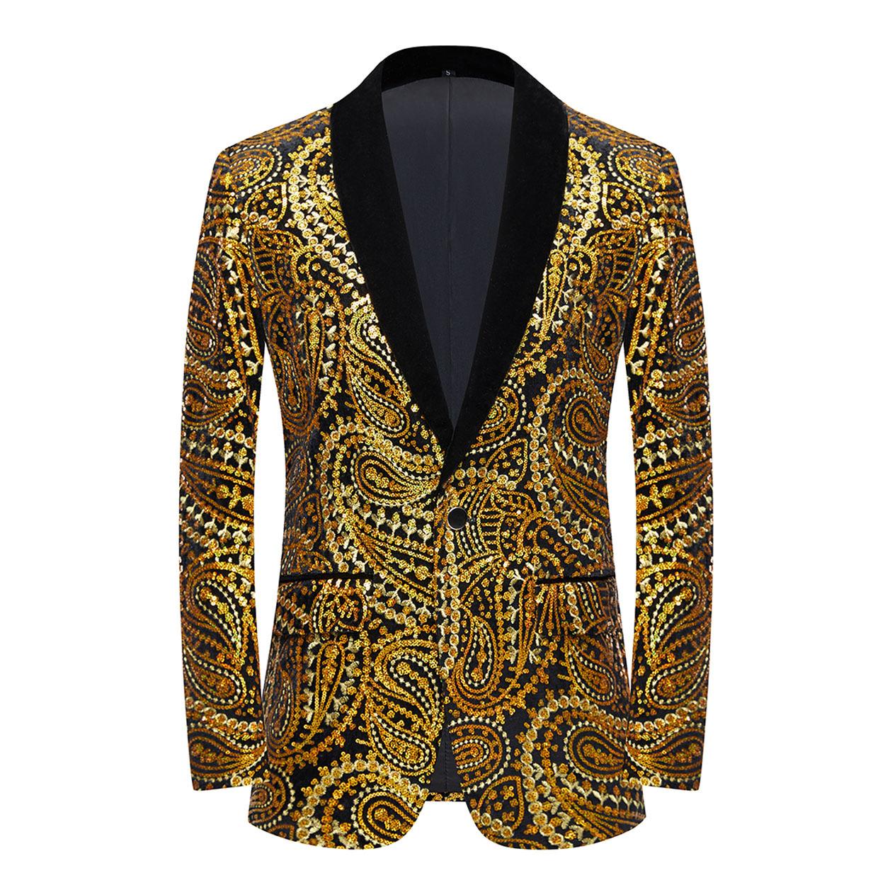 Мужской пиджак с вышитыми пайетками и узором пейсли, блестящий блейзер M золотой
Мужской пиджак с вышитыми пайетками и узором пейсли, блестящий блейзер M золотой