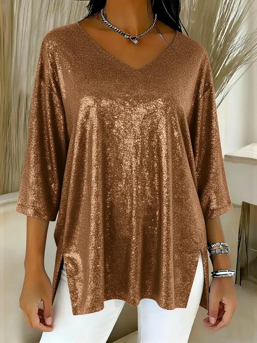 2025 European & American V-Neck Sequined Slit Top with Nine-Point Sleeves - Women s Fashion Medium світло-коричневого кольору
2025 European & American V-Neck Sequined Slit Top with Nine-Point Sleeves - Women s Fashion Medium світло-коричневого кольору