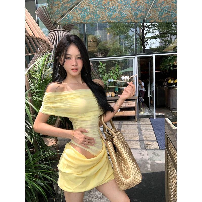 Kumikumi Pure Desire Style Solid Mesh Patchwork off-Shoulder One piece Dress Women clothing Summer Sexy Slim fit Hip Skirt Yellow M
Kumikumi Pure Desire Style Solid Mesh Patchwork off-Shoulder One piece Dress Women clothing Summer Sexy Slim fit Hip Skirt Yellow M