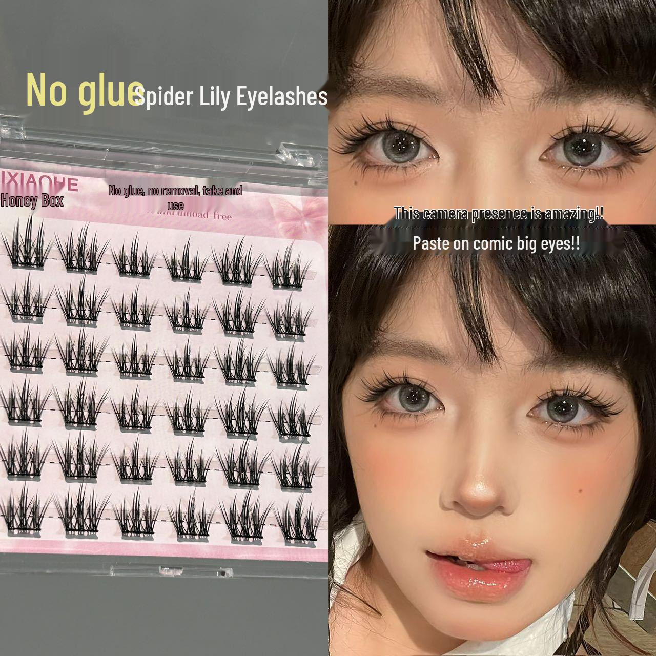 Honey Box Glue-Free Faux Eyelashes - Natural, Clear, Fox-Eye Effect, Sweet & Cool, Photogenic Girl Series.
Honey Box Glue-Free Faux Eyelashes - Natural, Clear, Fox-Eye Effect, Sweet & Cool, Photogenic Girl Series.