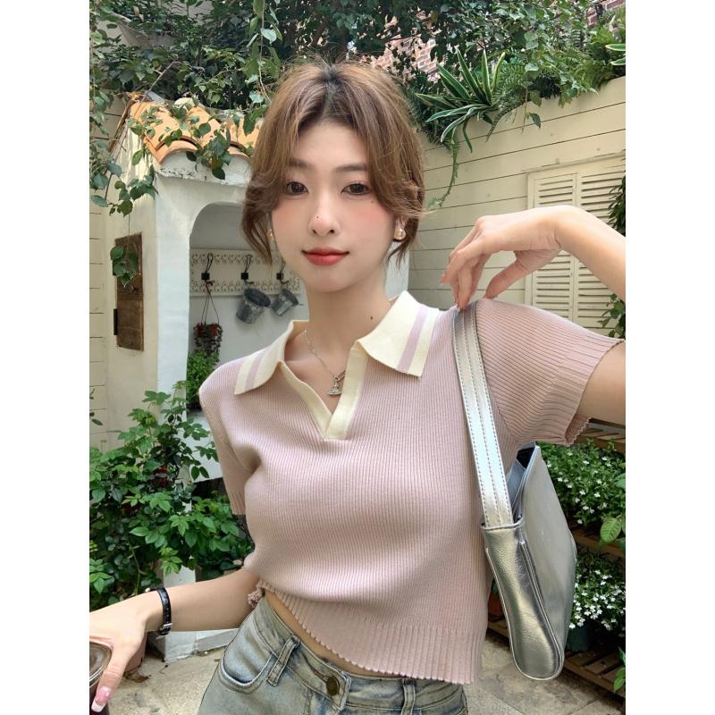 Французская нишевая трикотажная маленькая рубашка, новая летняя футболка с короткими рукавами, женская милая универсальная короткая рубашка