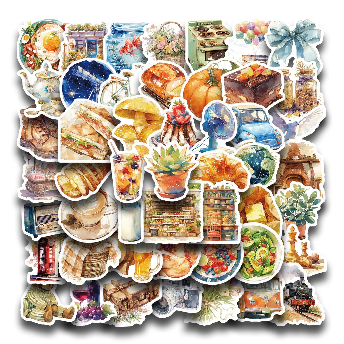 50 Sheets Of Watercolor Life Cartoon Hand-Painted Realistic Graffiti Sticker Pudding Croissant Decorative Suitcase Water Cup Sticker
50 Sheets Of Watercolor Life Cartoon Hand-Painted Realistic Graffiti Sticker Pudding Croissant Decorative Suitcase Water Cup Sticker