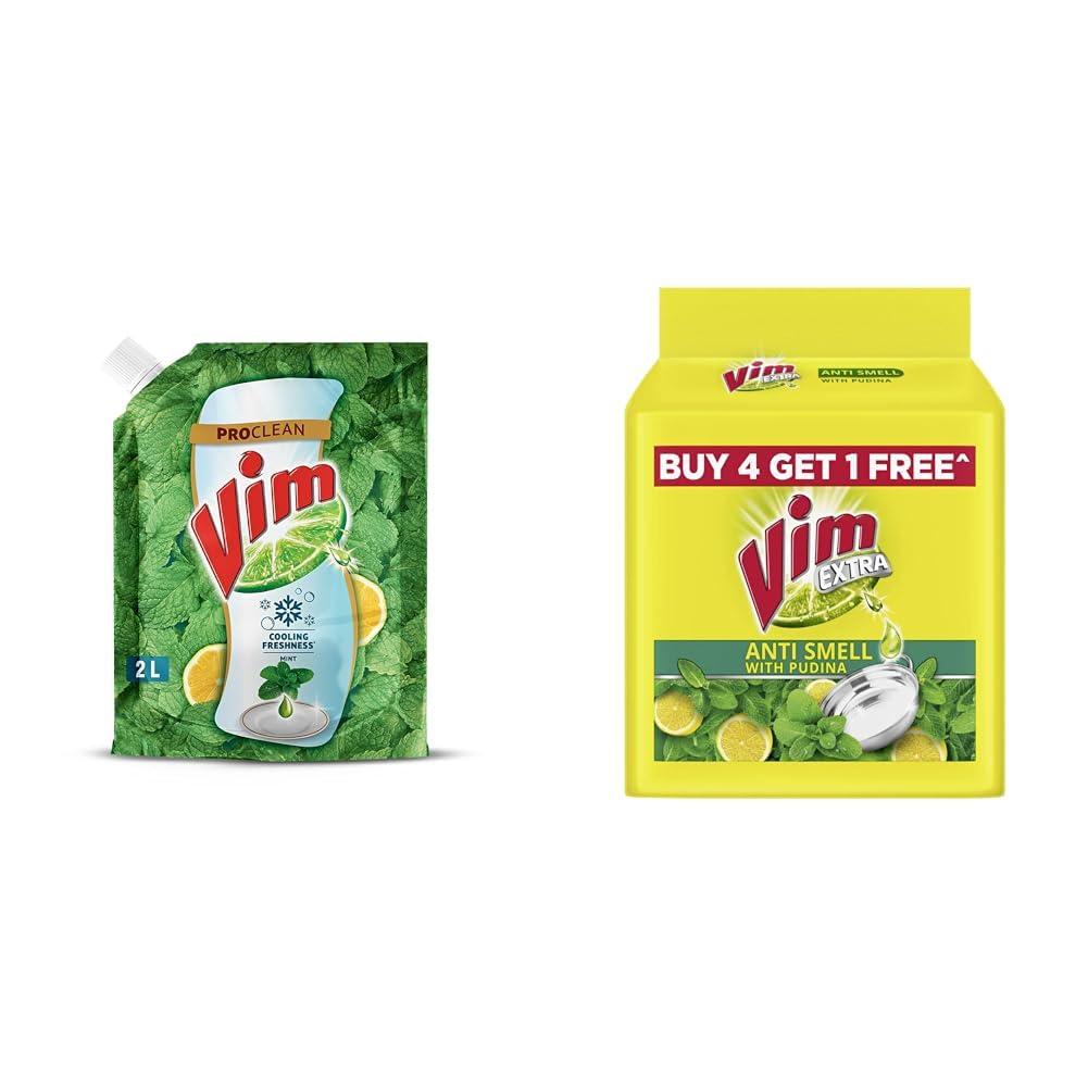 Vim Dishwash Anti Smell Liquid, Pudina, 2 Ltr&Vim Antismell with Pudina Dishwasher, Buy 4 get 1, Pack of 5
Vim Dishwash Anti Smell Liquid, Pudina, 2 Ltr&Vim Antismell with Pudina Dishwasher, Buy 4 get 1, Pack of 5