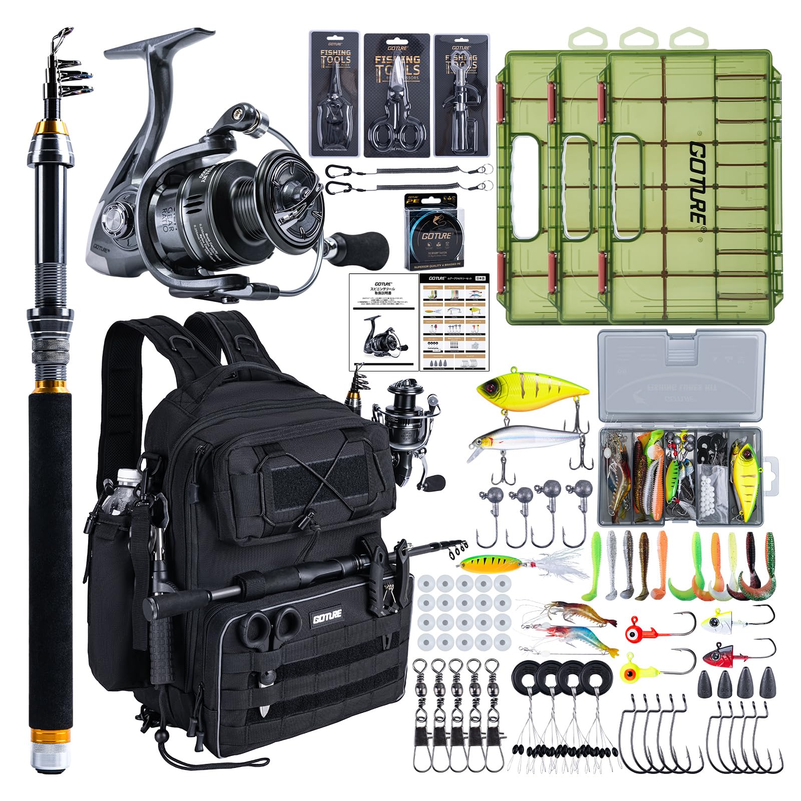 Goture Multifunctional Complete Single Lure Fishing Tackle Tackle Day Backpack, Black, Set, 1.8m Rod, Case, Storage, Outdoor, Water-Repellent,
Goture Multifunctional Complete Single Lure Fishing Tackle Tackle Day Backpack, Black, Set, 1.8m Rod, Case, Storage, Outdoor, Water-Repellent,