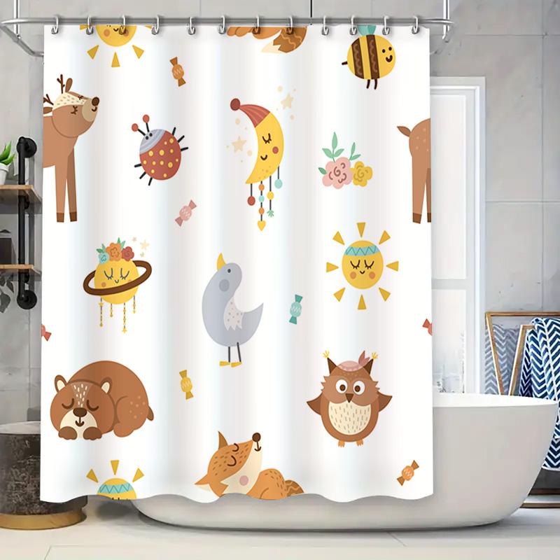Whimsical Cartoon Print Shower Curtain Set Kids Bathroom Decor With Owl, Bear, Bee Sun Design W60H190(CM)-1 Pcs
Whimsical Cartoon Print Shower Curtain Set Kids Bathroom Decor With Owl, Bear, Bee Sun Design W60H190(CM)-1 Pcs