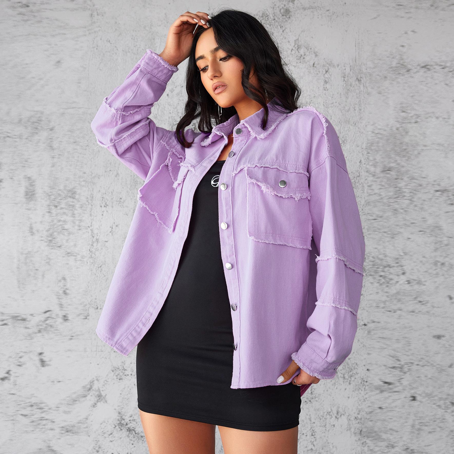 Весняно-осіння жіноча джинсова куртка великого розміру Повсякденна вільна однотонна куртка-сорочка 2XL лавандовий
Весняно-осіння жіноча джинсова куртка великого розміру Повсякденна вільна однотонна куртка-сорочка 2XL лавандовий