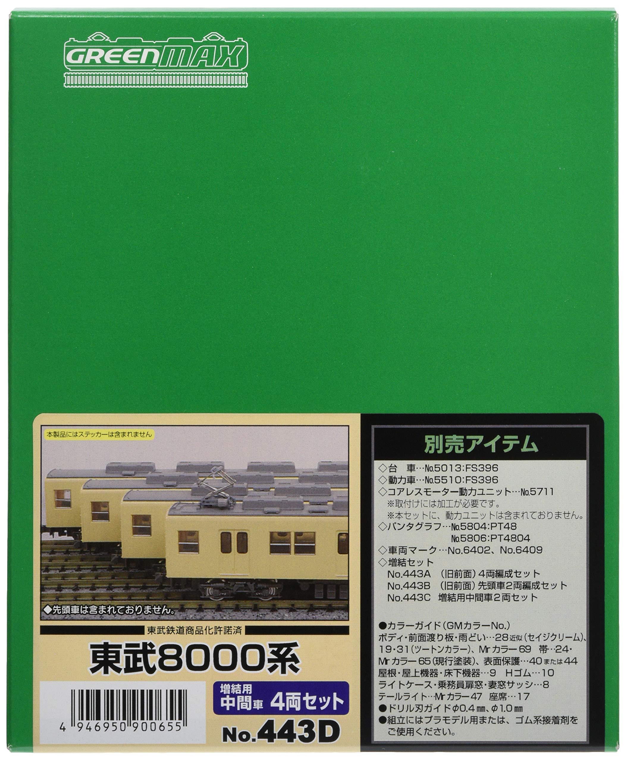 Зеленый Max N Gauge Tobu 8000 Series Дополнительный набор промежуточных вагонов 443D Железнодорожная модель поезда 4-вагонный
Зеленый Max N Gauge Tobu 8000 Series Дополнительный набор промежуточных вагонов 443D Железнодорожная модель поезда 4-вагонный
