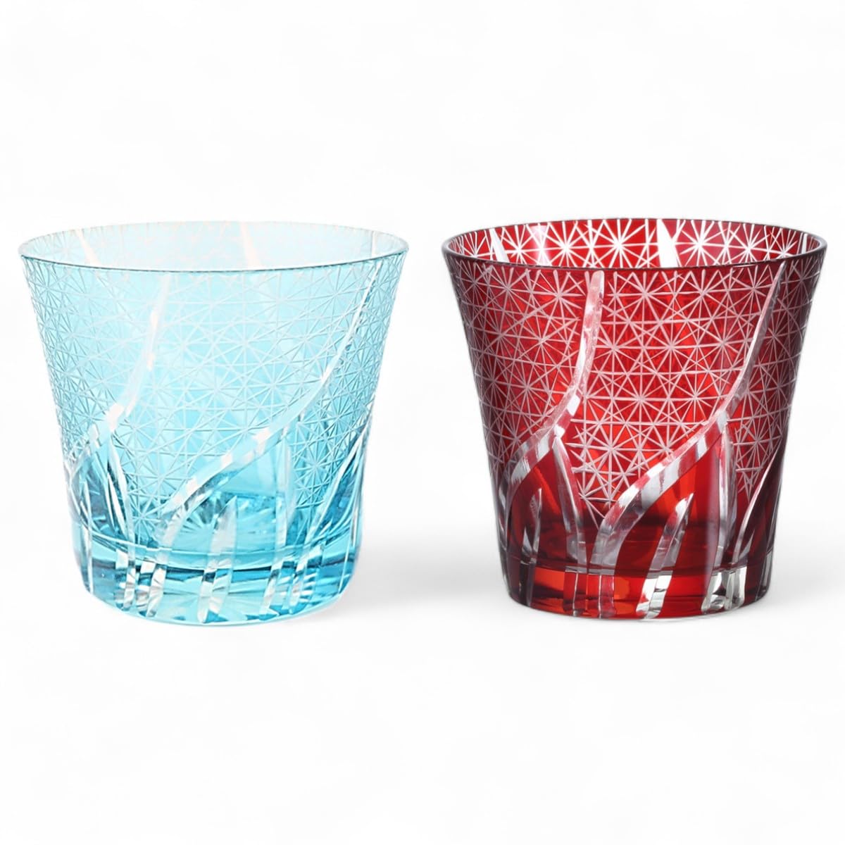 Mizukage Kiriko Pair Glass Cups 240cc Ranbori Komon Aqua Red Bishou Current Model J-kitchens 94xH85mm &
Mizukage Kiriko Pair Glass Cups 240cc Ranbori Komon Aqua Red Bishou Current Model J-kitchens 94xH85mm &