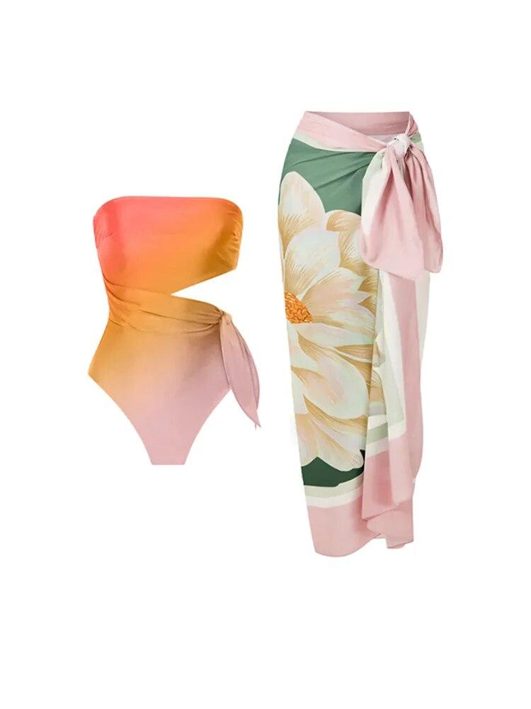 Gradient Off-Shoulder Backless Bikini Sets Swimsuit & Skirt Women Slim Elegant Chiffon One Piece Swimwear Beach Bathing Suits
Gradient Off-Shoulder Backless Bikini Sets Swimsuit & Skirt Women Slim Elegant Chiffon One Piece Swimwear Beach Bathing Suits