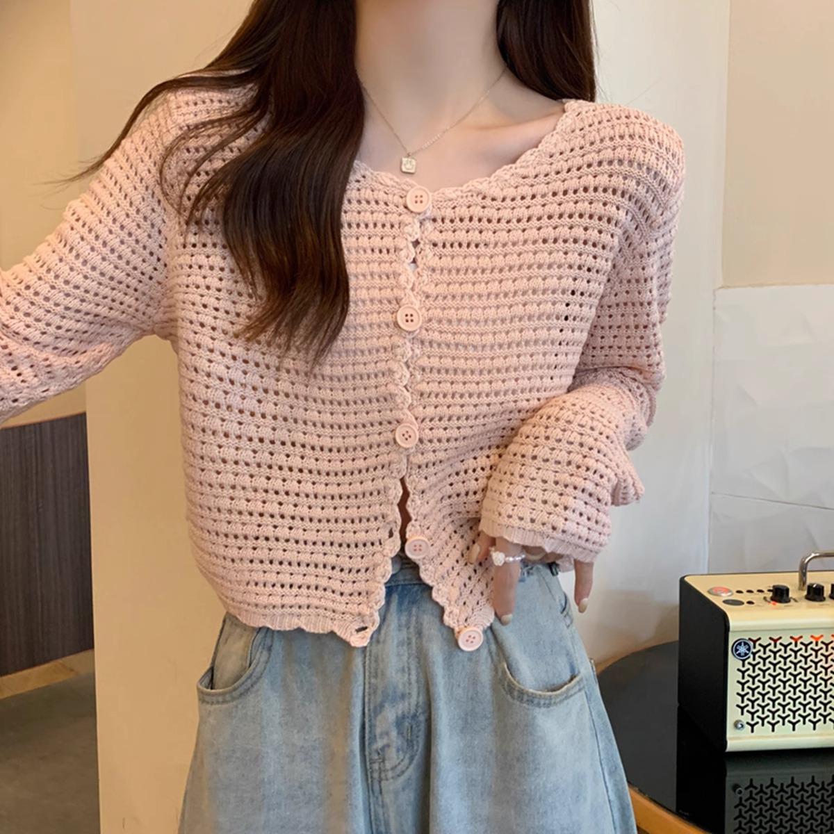 Gentle spring and summer crew neck knitted cardigan, small thin hollowed-out blouse, short coat top Average size 53-271 рожевий
Gentle spring and summer crew neck knitted cardigan, small thin hollowed-out blouse, short coat top Average size 53-271 рожевий
