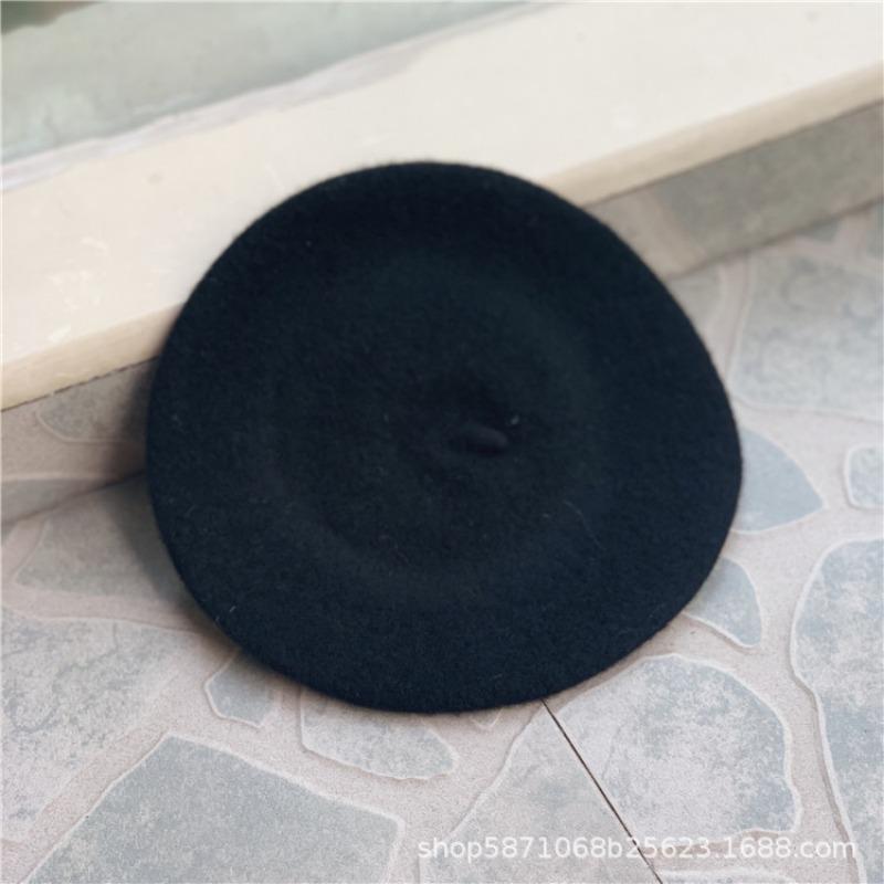 Детские шапки шерстяные береты шапки для девочек вязаные шапки осень-зима милые шапки-тыквы конфетных цветов M(48-52)cm чёрный