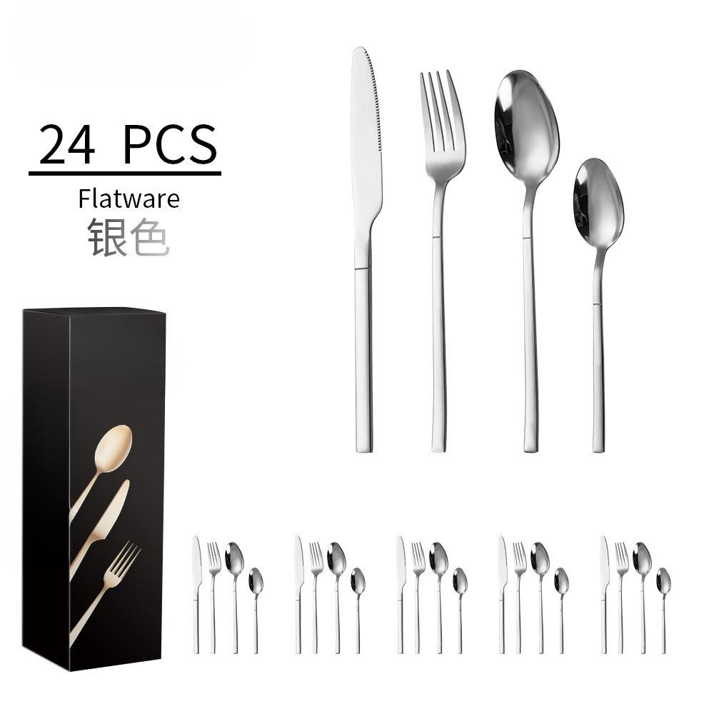 24-piece stainless steel western tableware set including steak knife,fork and spoon with coordinated polished finish,suitable
24-piece stainless steel western tableware set including steak knife,fork and spoon with coordinated polished finish,suitable