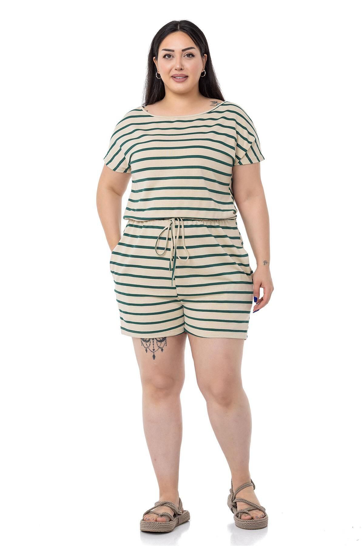 Women s Style Big Size Overalls Low Sleeve Elastic Waist Pocket Emerald Striped Shorts Jumpsuit 2XL
Women s Style Big Size Overalls Low Sleeve Elastic Waist Pocket Emerald Striped Shorts Jumpsuit 2XL