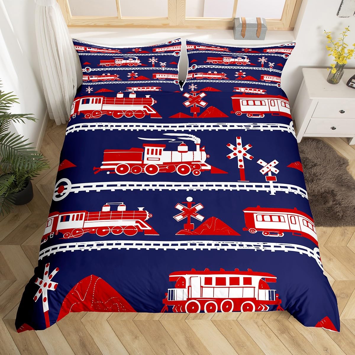 Cartoon Train Bedding Set Full Queen King Vintage Steam Engine Comforter Cover, Travel Railway Track Transportation Duvet Cover EU Single(135x200cm)
Cartoon Train Bedding Set Full Queen King Vintage Steam Engine Comforter Cover, Travel Railway Track Transportation Duvet Cover EU Single(135x200cm)