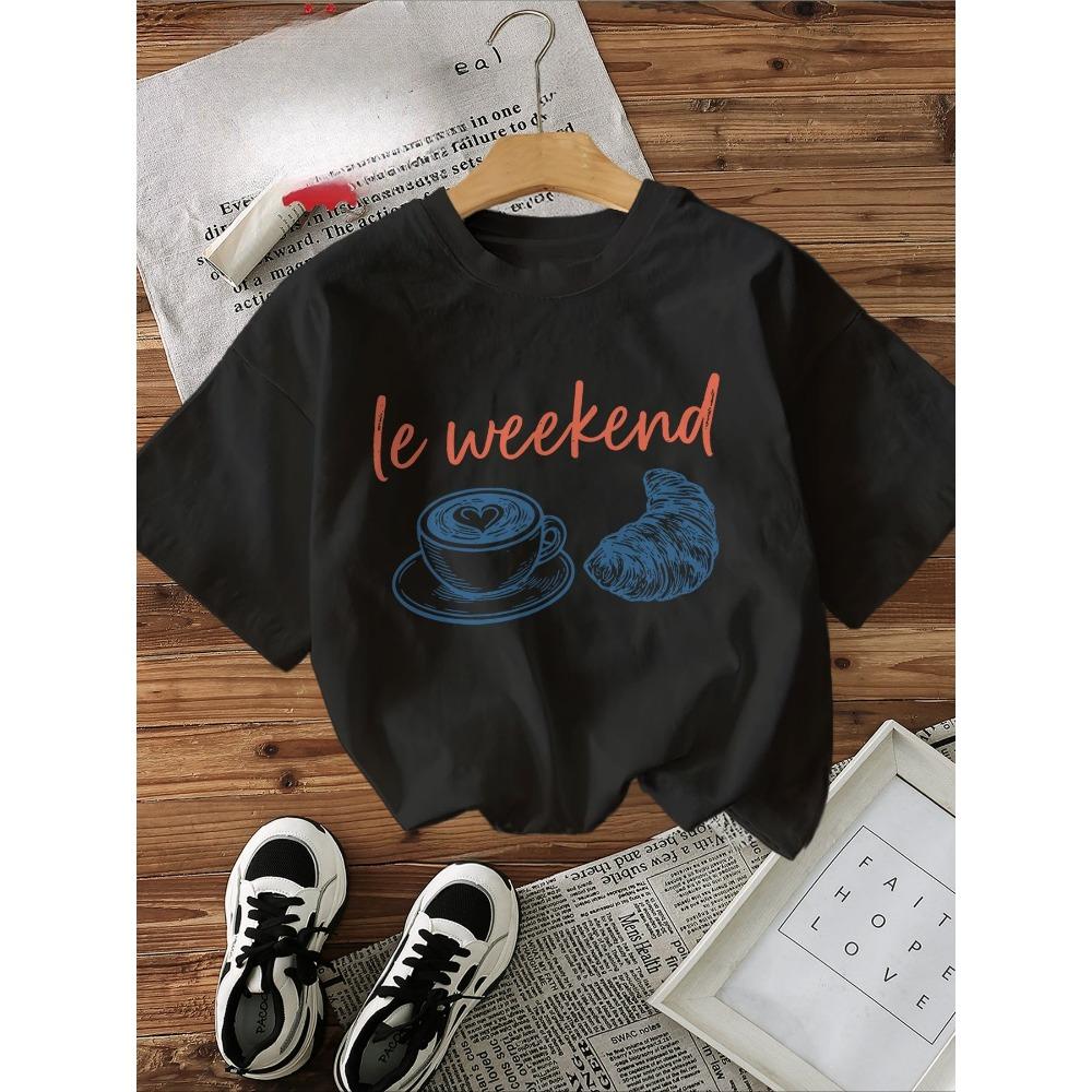 Women s Le Weekend Graphic T-Shirt Short Sleeve Crew Neck Casual Top Coffee Croissant Print with Orange Lettering Printed Tee S
Women s Le Weekend Graphic T-Shirt Short Sleeve Crew Neck Casual Top Coffee Croissant Print with Orange Lettering Printed Tee S