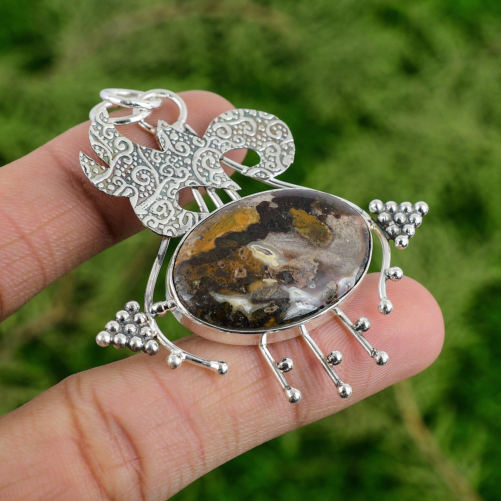 Овальный камень яшма Малигано Бохо Юбилейная подвеска Ювелирное изделие Серебро 925 пробы