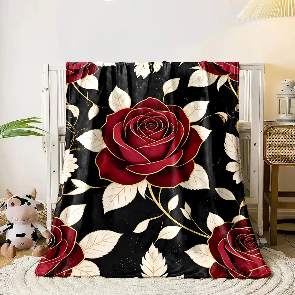 Red roses with gold outlines and cream leaves on a black background. for all seasons blanket lunch break throw gift 80cm x 120cm
Red roses with gold outlines and cream leaves on a black background. for all seasons blanket lunch break throw gift 80cm x 120cm