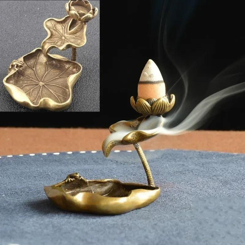 Antique Brass Incense Burner Lotus Leaf Reflux Ornaments Solid Pure Copper Frog Home Decor Fragrance Products Accessories
Antique Brass Incense Burner Lotus Leaf Reflux Ornaments Solid Pure Copper Frog Home Decor Fragrance Products Accessories