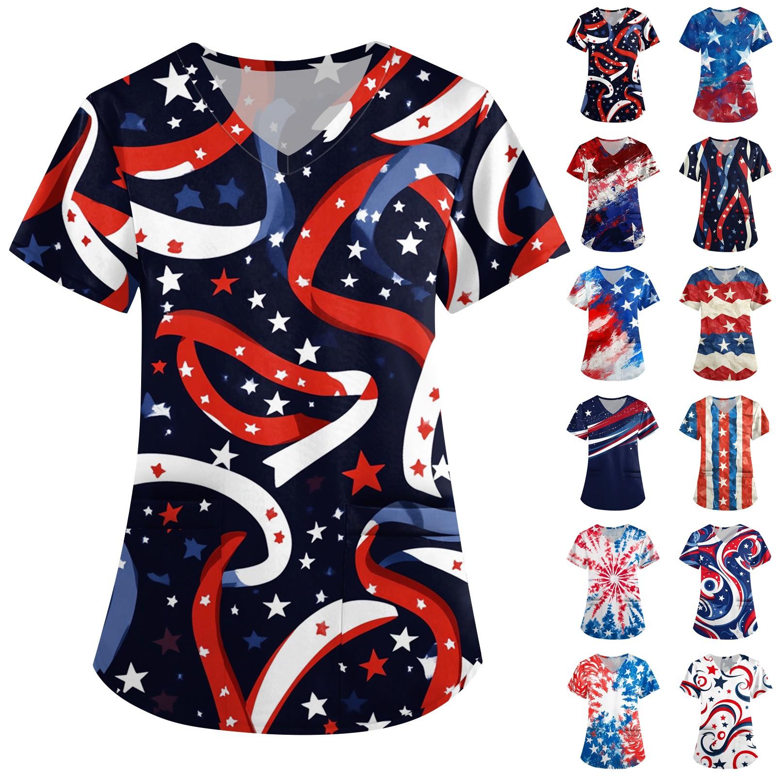 Women s Fashion V-neck Short-sleeved Work Dress With Pockets Independence Day Printed Top Carer Suit S
Women s Fashion V-neck Short-sleeved Work Dress With Pockets Independence Day Printed Top Carer Suit S