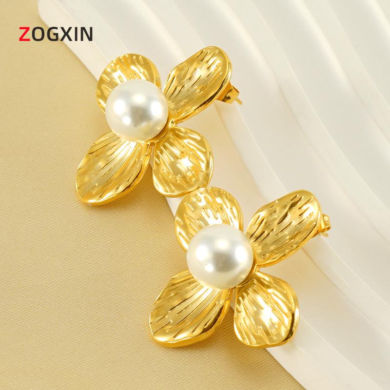 French Retro Pearl & Gold Petal Stainless Steel Earrings for Women - European & American Style 18K
French Retro Pearl & Gold Petal Stainless Steel Earrings for Women - European & American Style 18K