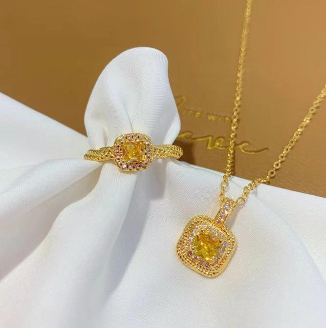 S925 Sterling Silver Citrine Jewelry Set: Sugar Cube Ring, Stud Earrings, and Necklace - Perfect Gift for Women. Adjustable
S925 Sterling Silver Citrine Jewelry Set: Sugar Cube Ring, Stud Earrings, and Necklace - Perfect Gift for Women. Adjustable