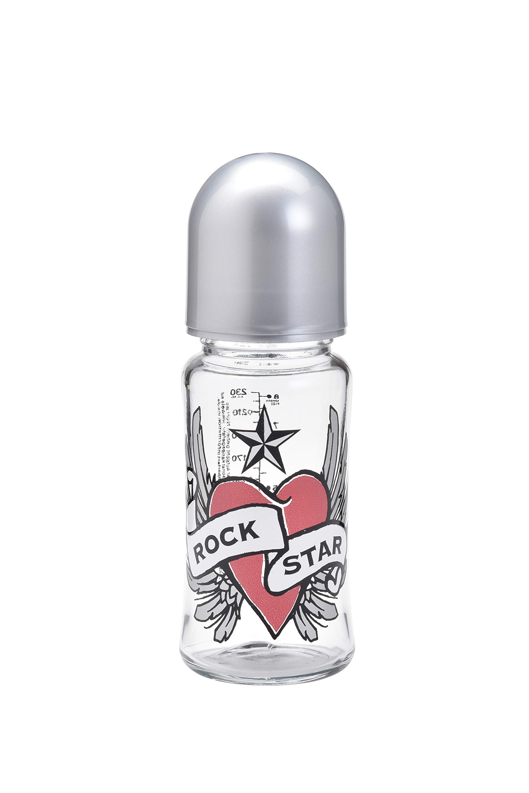BabyNova Rockstar Baby Glass Baby Bottle, Heart & Wings, Ages 0+ Months, Heat-Resistant Glass, 230ml
BabyNova Rockstar Baby Glass Baby Bottle, Heart & Wings, Ages 0+ Months, Heat-Resistant Glass, 230ml