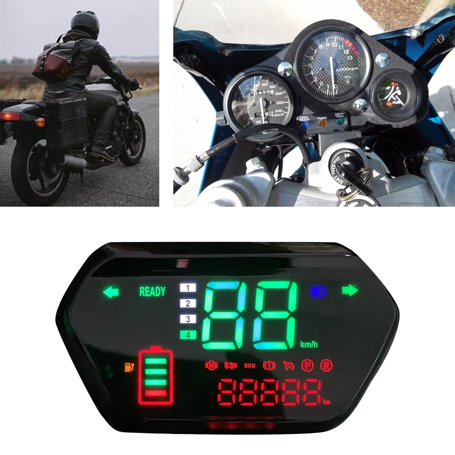 Keenso Motorcycle Speedometer, 60V Universal Odometer Tachometer Digital LCD Display Motorcycle Gauge for Harley-Davidson, Honda, Yamaha, and More
Keenso Motorcycle Speedometer, 60V Universal Odometer Tachometer Digital LCD Display Motorcycle Gauge for Harley-Davidson, Honda, Yamaha, and More