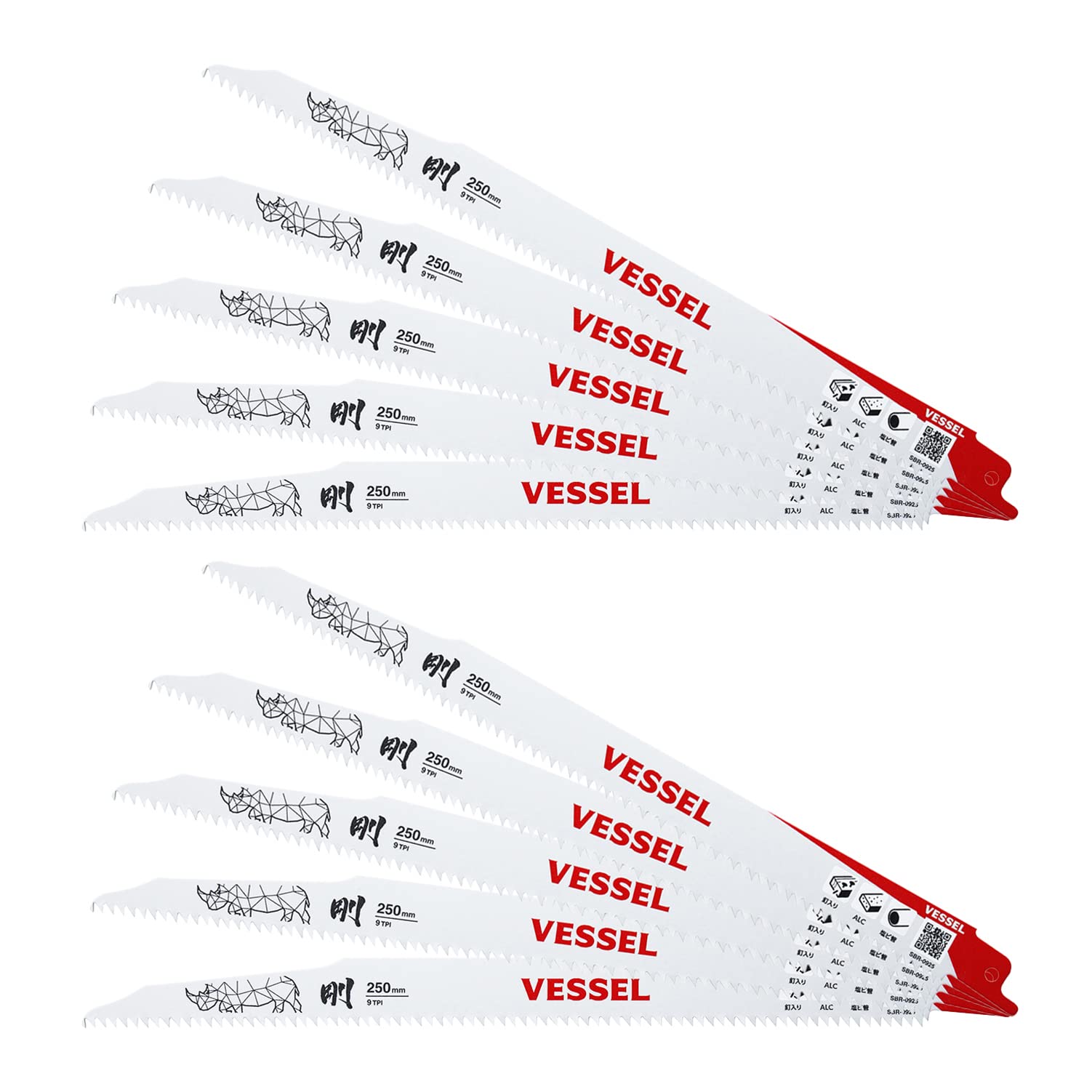 VESSEL Saber Saw Blade Rhino ALC 9 blade thickness total length pack of 10 (for demolition/dismantling) teeth, 1.27mm, 250mm, SBR-0925-10
VESSEL Saber Saw Blade Rhino ALC 9 blade thickness total length pack of 10 (for demolition/dismantling) teeth, 1.27mm, 250mm, SBR-0925-10