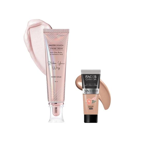 FACESCANADA Rose Glow Kit Середнє покриття Рожево-золотий строб-крем (30мл) + Тепла натуральна матова тональна основа Hydra Matte Mini на весь день (15мл)
FACESCANADA Rose Glow Kit Середнє покриття Рожево-золотий строб-крем (30мл) + Тепла натуральна матова тональна основа Hydra Matte Mini на весь день (15мл)