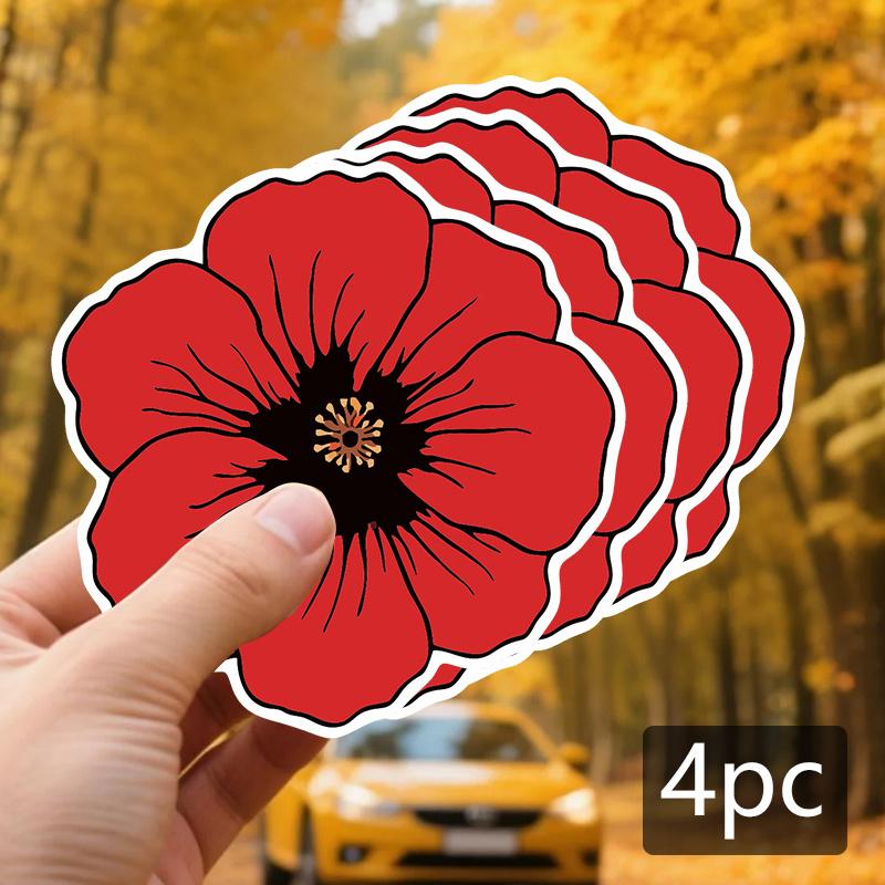 4pcs Waterproof Vinyl Stickers of Red Poppy Flowers - Featuring a Black with Yellow Stamens, Irregular Shape, Suitable for Cars
4pcs Waterproof Vinyl Stickers of Red Poppy Flowers - Featuring a Black with Yellow Stamens, Irregular Shape, Suitable for Cars