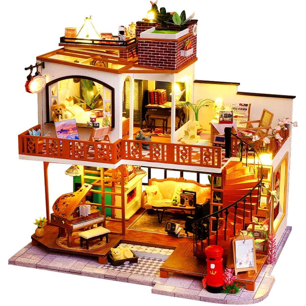 Moin Moin Dollhouse Miniature DIY Kit Antique Retro Brick Red with LED Light Acrylic Case Figures and Music Box
Moin Moin Dollhouse Miniature DIY Kit Antique Retro Brick Red with LED Light Acrylic Case Figures and Music Box