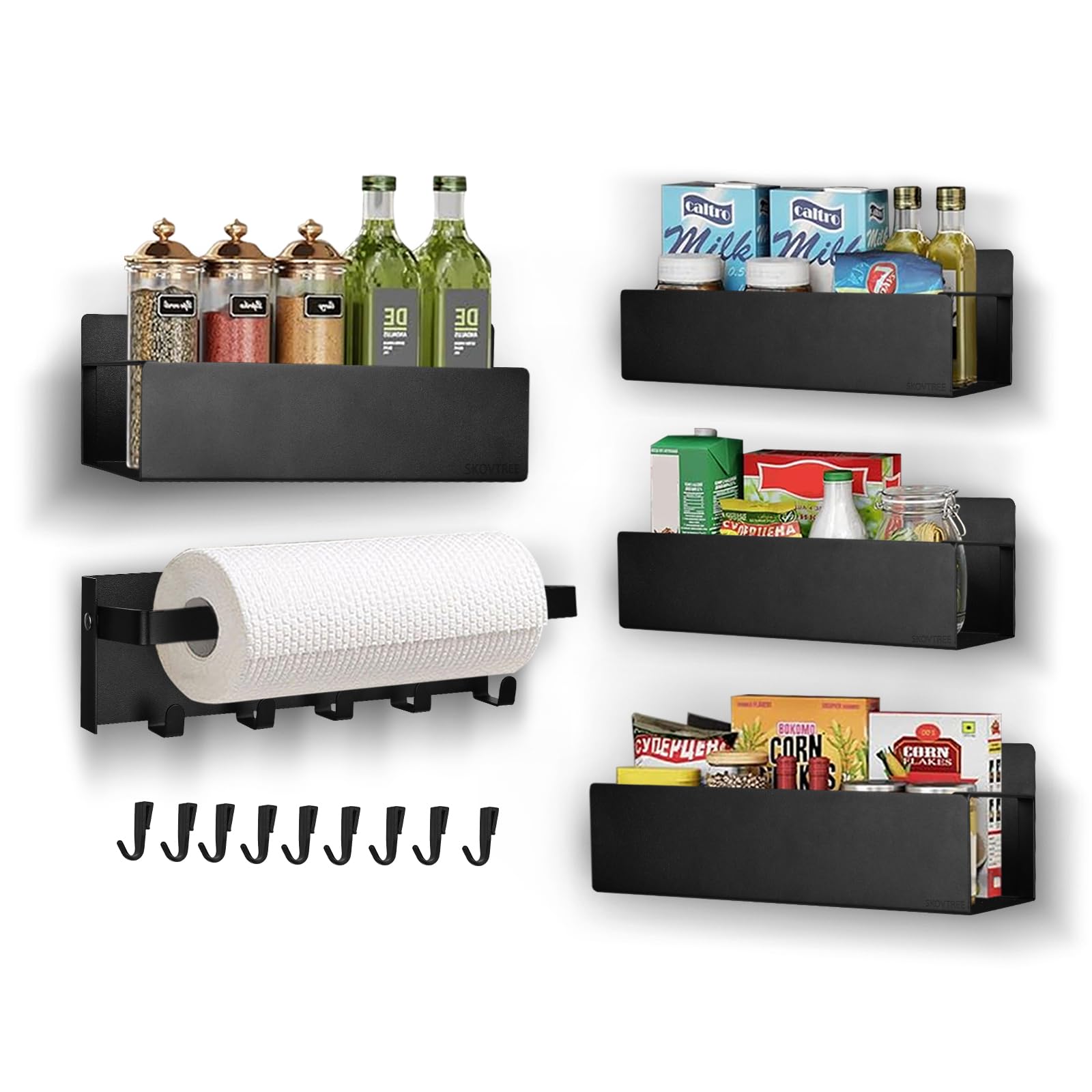 Skovtree 5-Piece Magnetic Condiment Rack Set, Refrigerator Side Rack, Spice Rack, Kitchen Storage with Magnetic Paper Holder, Black
Skovtree 5-Piece Magnetic Condiment Rack Set, Refrigerator Side Rack, Spice Rack, Kitchen Storage with Magnetic Paper Holder, Black