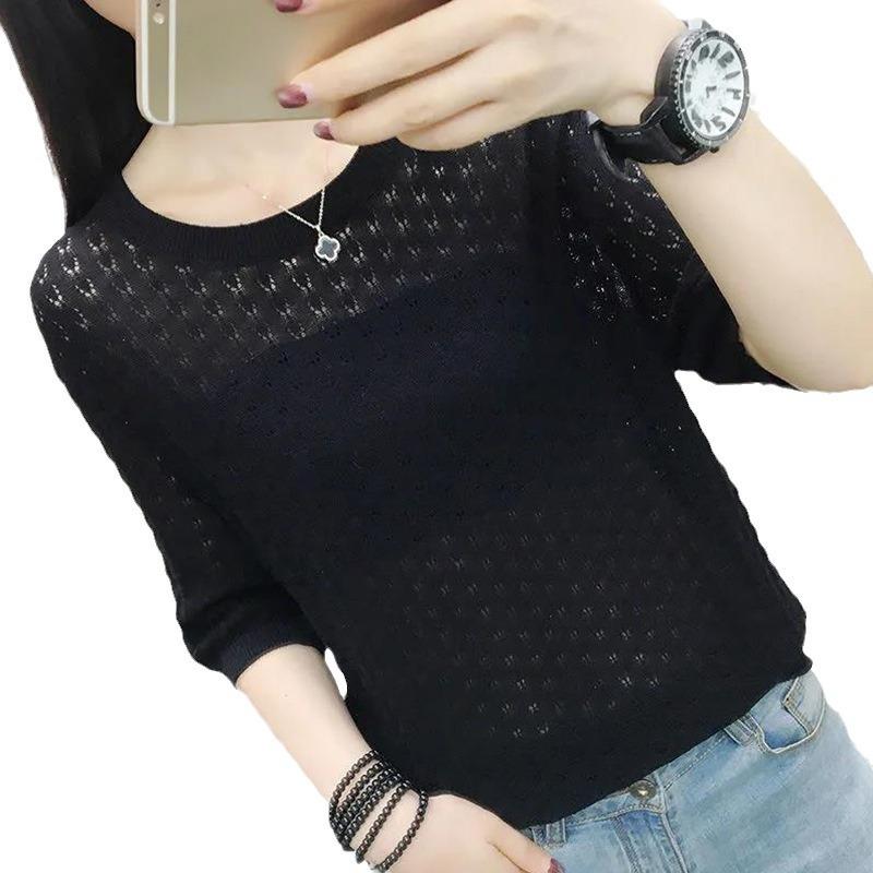 Women s Knitted T-shirt Hollow Short Sleeve Top Summer Loose Solid Color Round Neck Bottom Knitted Shirt 2XL чорний
Women s Knitted T-shirt Hollow Short Sleeve Top Summer Loose Solid Color Round Neck Bottom Knitted Shirt 2XL чорний
